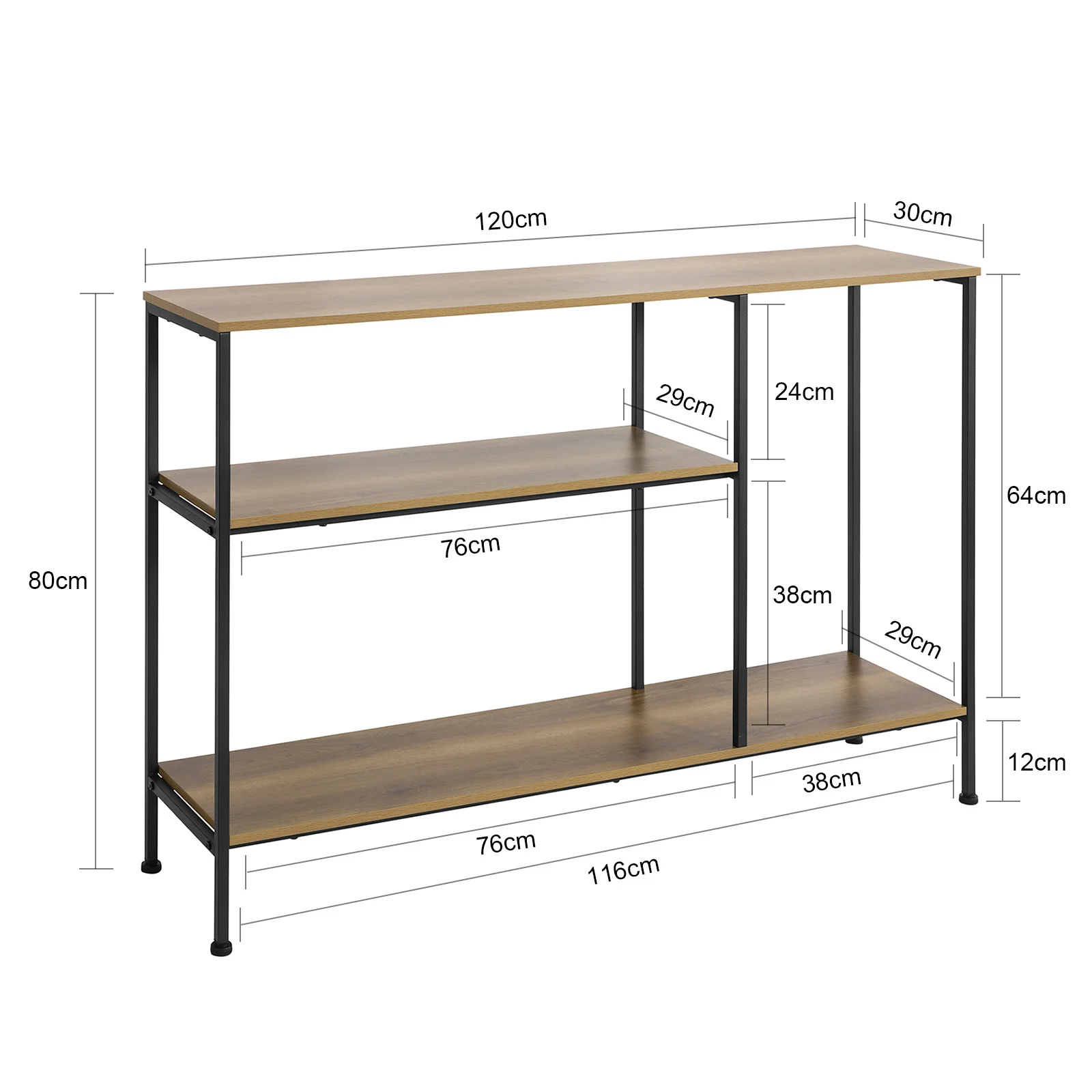 SoBuy FSB35-PF Vintage Konsolentisch mit 3 Ablagen Metall Flurtisch Dekotisch Sideboard Beistelltisch Natur/Schwarz – Detail 1