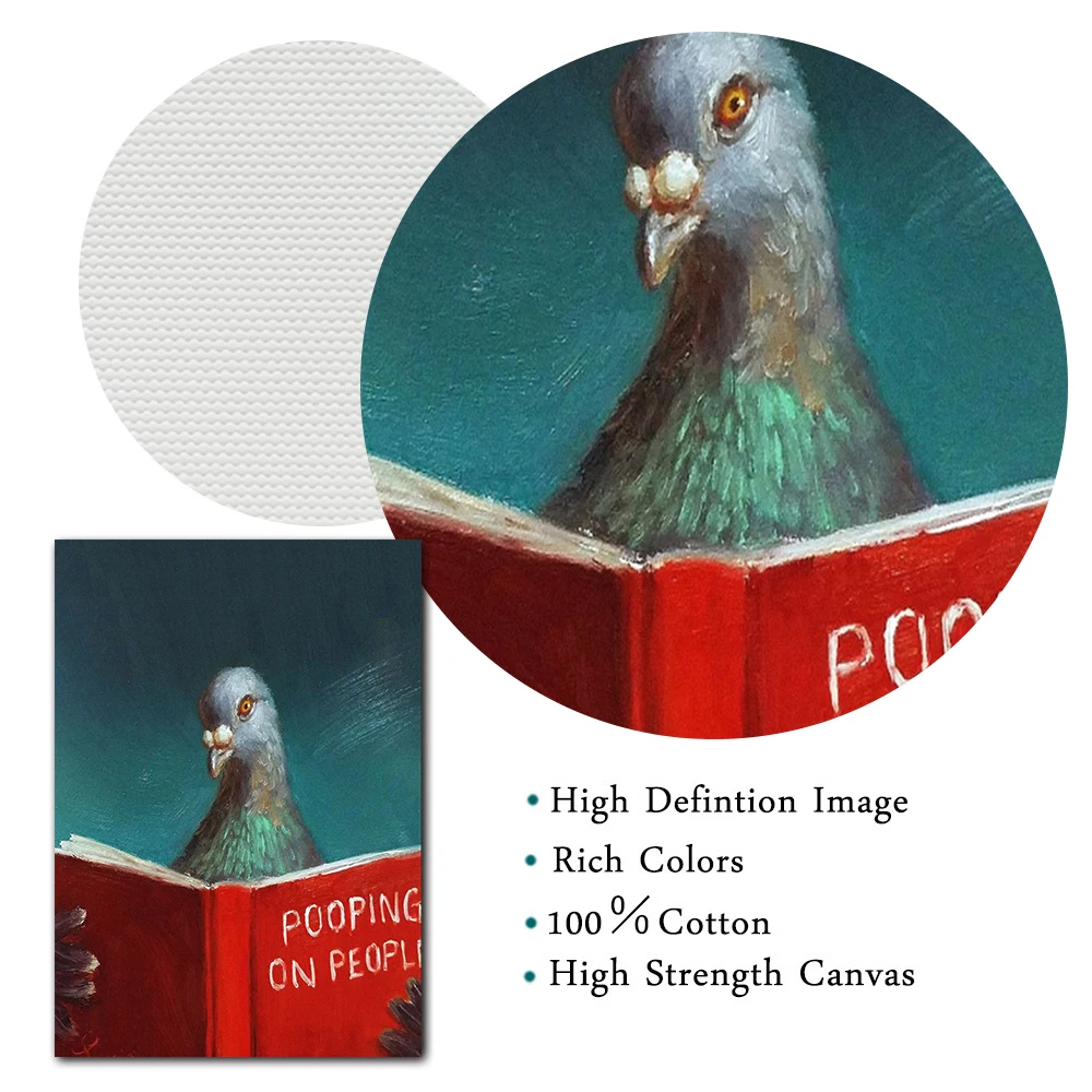Pigeon Bird Reading Book Bathroom Funny Humorous Pet Canvas Painting Pooping On People Poster Wall Art Picture Toilet Decor