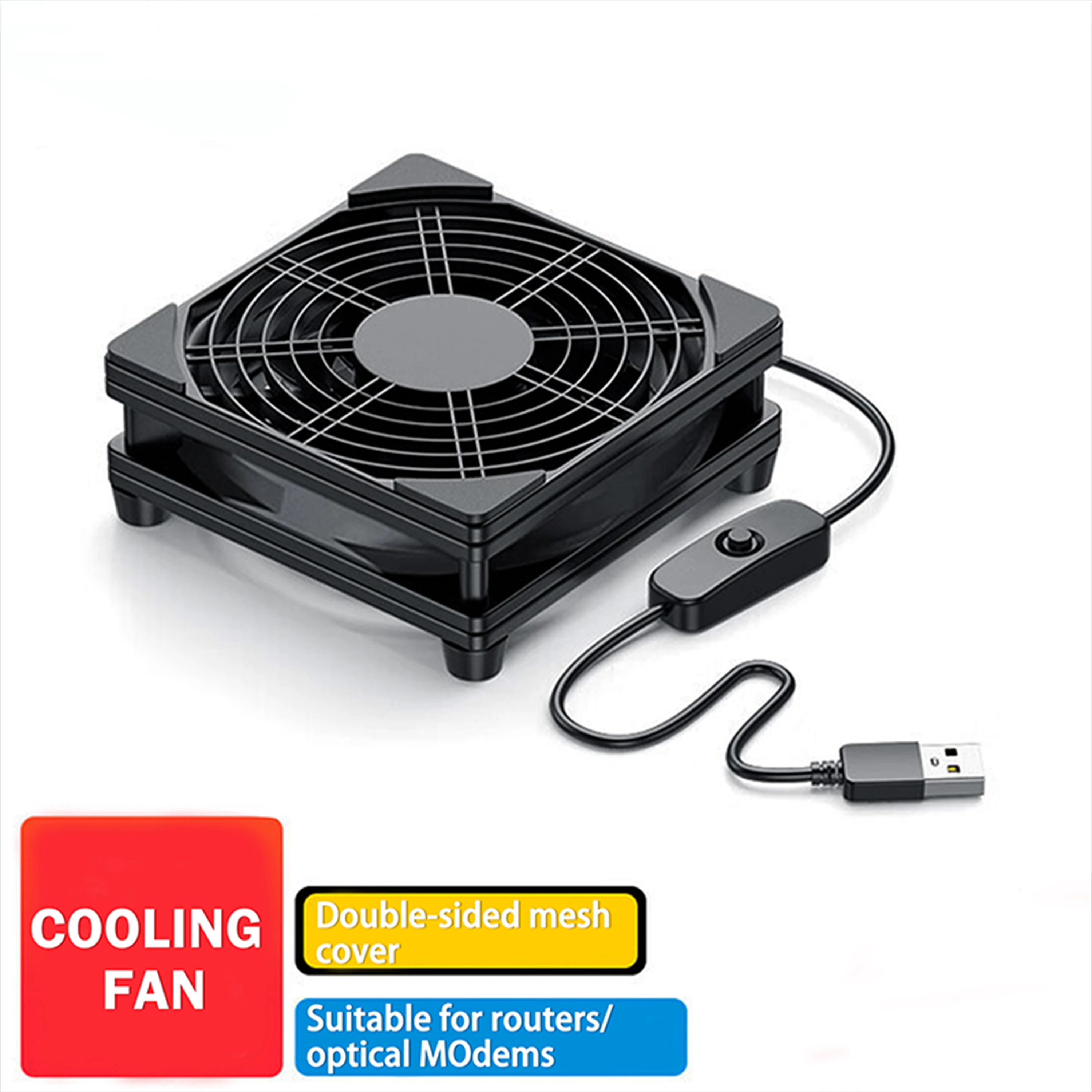 USB Powered 120mm Quiet Cooling Fan with Switch, Double Sided Mesh for Router Modem TV Box PC