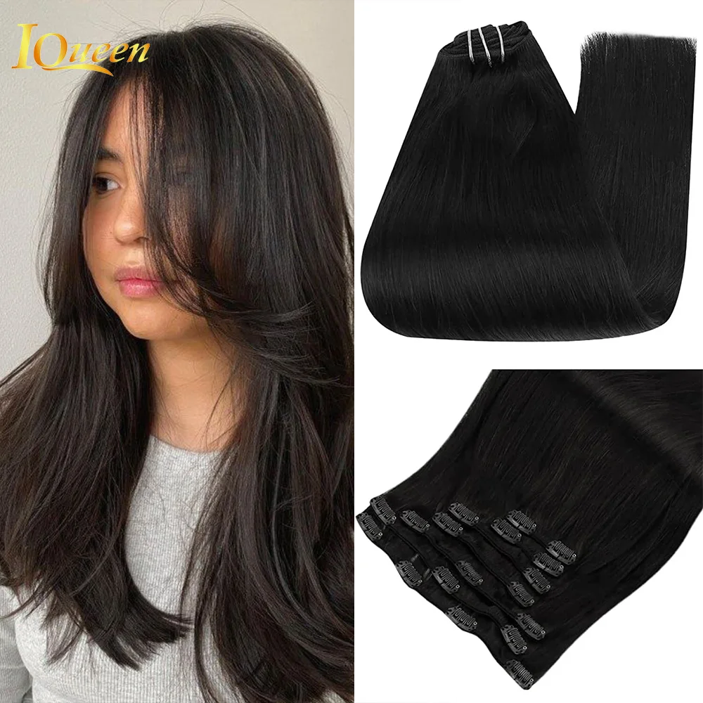 Straight Human Hair Clip in Hair Extensions for Black Women 100% Unprocessed Full Head Virgin Hair Natural Black Color