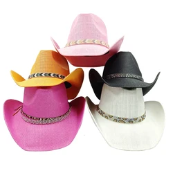 New cowboy straw hat 2024 new accessories orange jazz cowboy straw hat men's and women's wide-brimmed hat cowboy