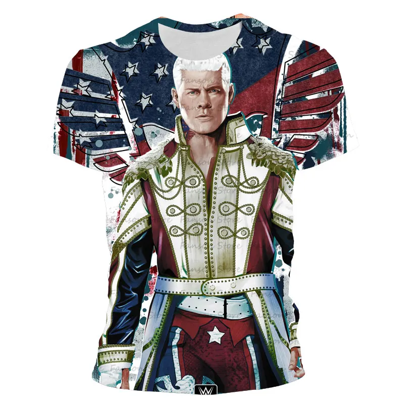 تي شيرت رجالي صيفي جديد مطبوع ثلاثي الأبعاد من كودي رودس تي شيرت برقبة دائرية ، ملابس علوية غير رسمية للشارع لمحبي المصارعة للأطفال