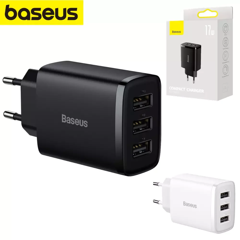 Baseus 17W USB Charger 3 USB Fast Charge Mobile Phone Charger For iPhone Xiaomi Portable Multiple Port Wall Charging Adapter