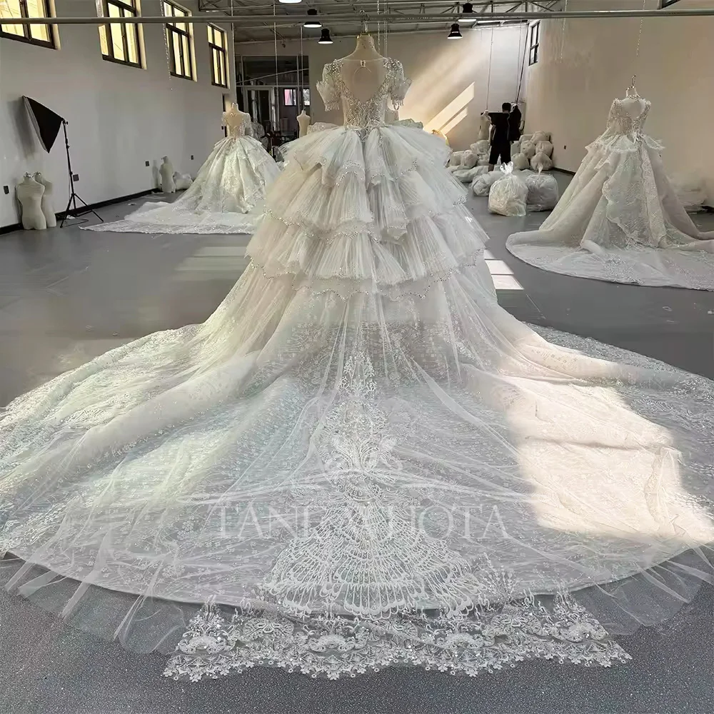 Vestido De Novia Civil De manga corta con escote corazón, Vestido De Novia con cristales, Vestido De Novia con abertura en la espalda, Vestido De Novia De lujo