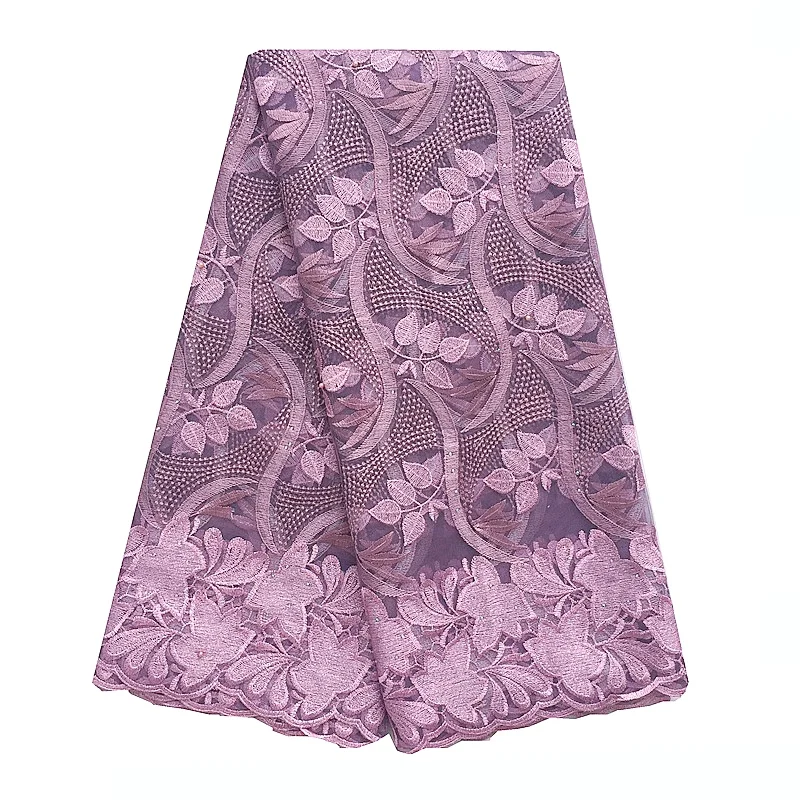 

5 ярдов африканского кружева 2026: сиреневое вышитое швейцарское сетчатое кружево, светло-фиолетовое нигерийское кружево, французский тюль для свадебных платьев