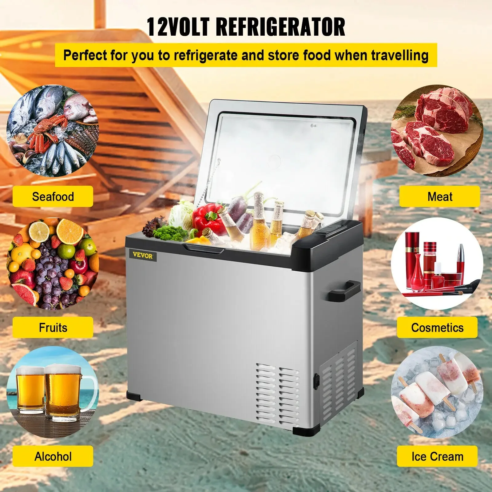 VEVOR Mini Fridge Mini Car Refrigerator Portable Freezer 30-50L 12V/24V DC 110-240 AC Cooler for Outdoors Caravan Camping