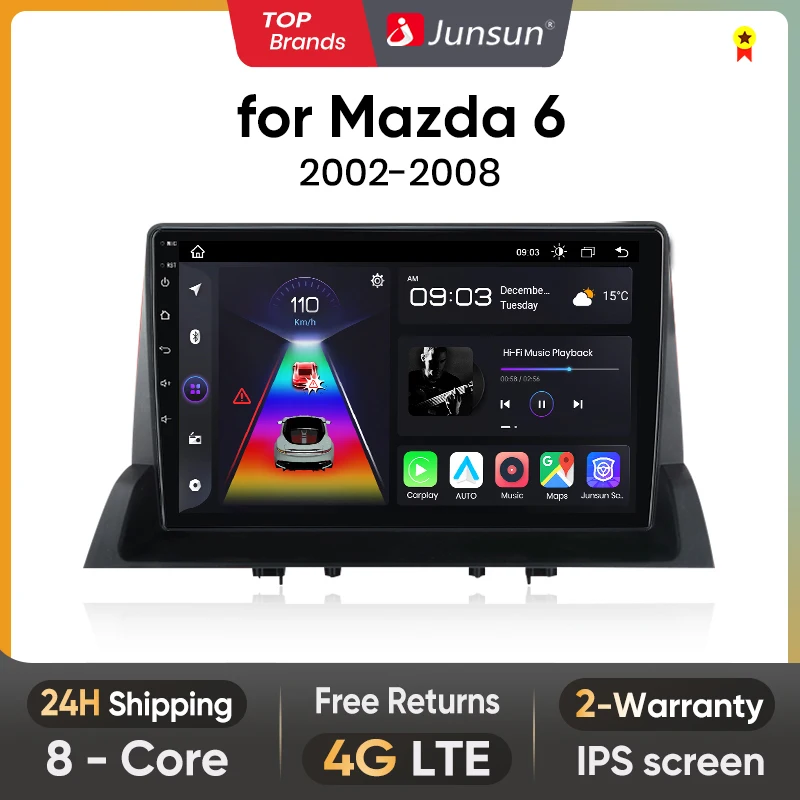 Junsun V1pro Carplay Android Radio for Mazda 6 2002 2003 2004 2005 2006 2007 2008 AI Voice 4G Car Multimedia GPS 2din autoradio