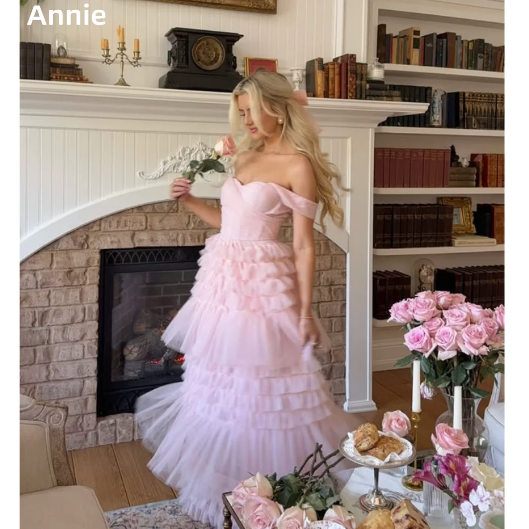 

Annie Sweet pink Prom Dresses Handmade Tulle Layering Evening Dresses Princess Special Occasion Wedding Party Dresses