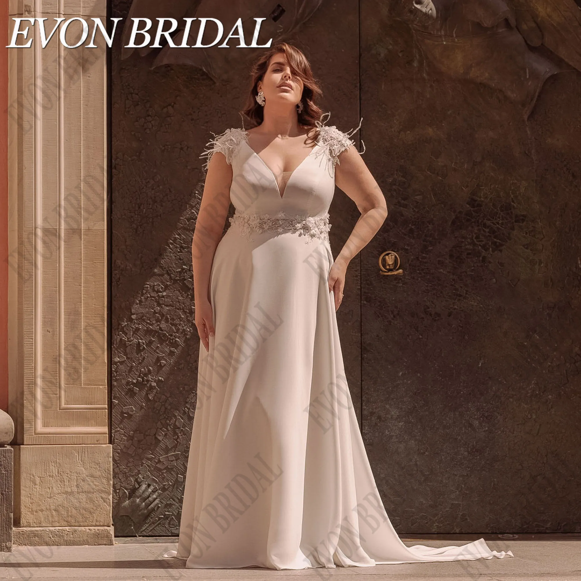 EVON BRIDAL Plus Size Wedding Dress For Bride Luxury Flowers Chiffon A-Line vestidos de novia Double V Neck Bridal Gowns 2025