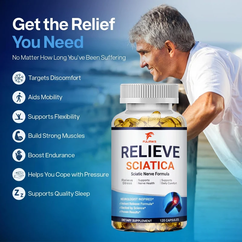 Relieve Sciatica Capsules, Support Lower Lumbar Sciatic, Hip, Thigh, Leg, Foot, Nerve & Joint Health, Relax Muscles, Flexibility