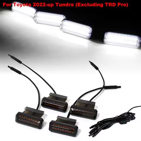 4Pcs For Toyota Tundra 2022 2023 2024 2025 Car LED Front Grille Strobe Light Daytime Running Lamp DRL Grid Warning Lamp Amber