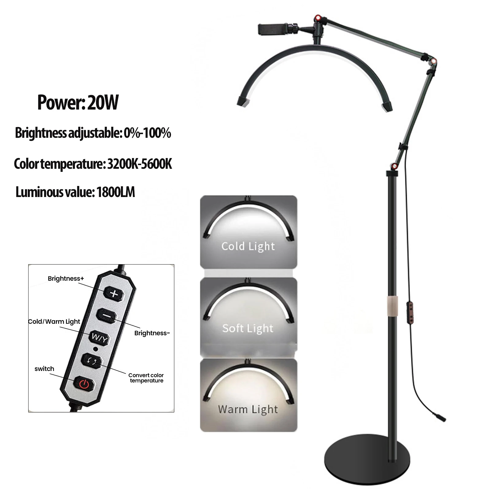 Drehbare Wimpernlampen Halbmond-Licht 3000K-6000K LED-Mondlampe Fotografie-Aufhellungslicht für Wimpernverlängerung Beauty-Stehlampen