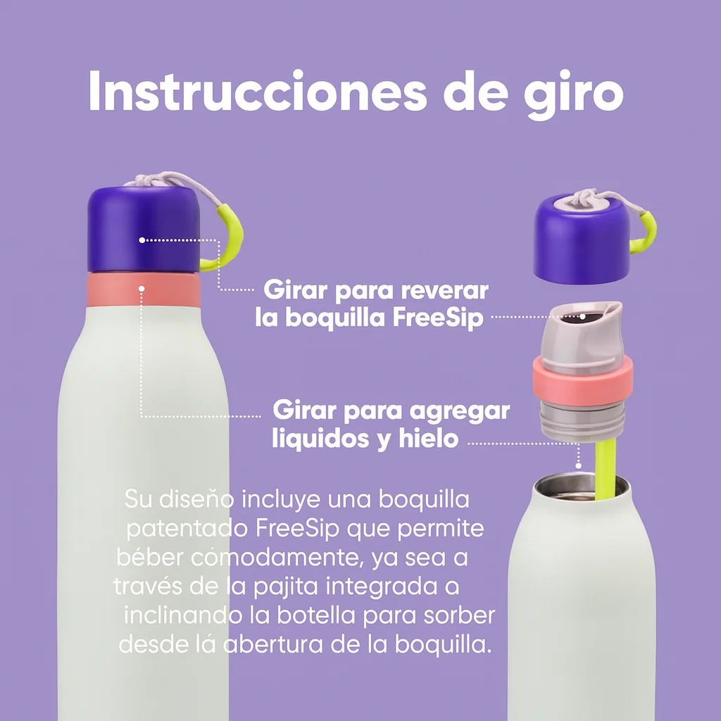 اكتشف الزجاجة الحرارية من الفولاذ المقاوم للصدأ Rr-37 سعة 530 مل مع صنبور للشرب المباشر وقش، مصممة لتوفيرك مع الراحة والأناقة في كل رشفة. يمنحك الفتح المزدوج للشرب مباشرة، استخدامه. #4