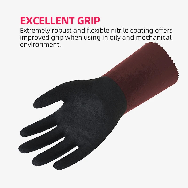 Wonder Grip 1 Pair Triple Nitrile Coating Level A4/E Anti-Cut Safety Work Gloves 15 Gauge Spandex&Mineral Fiber&HPPE Linining