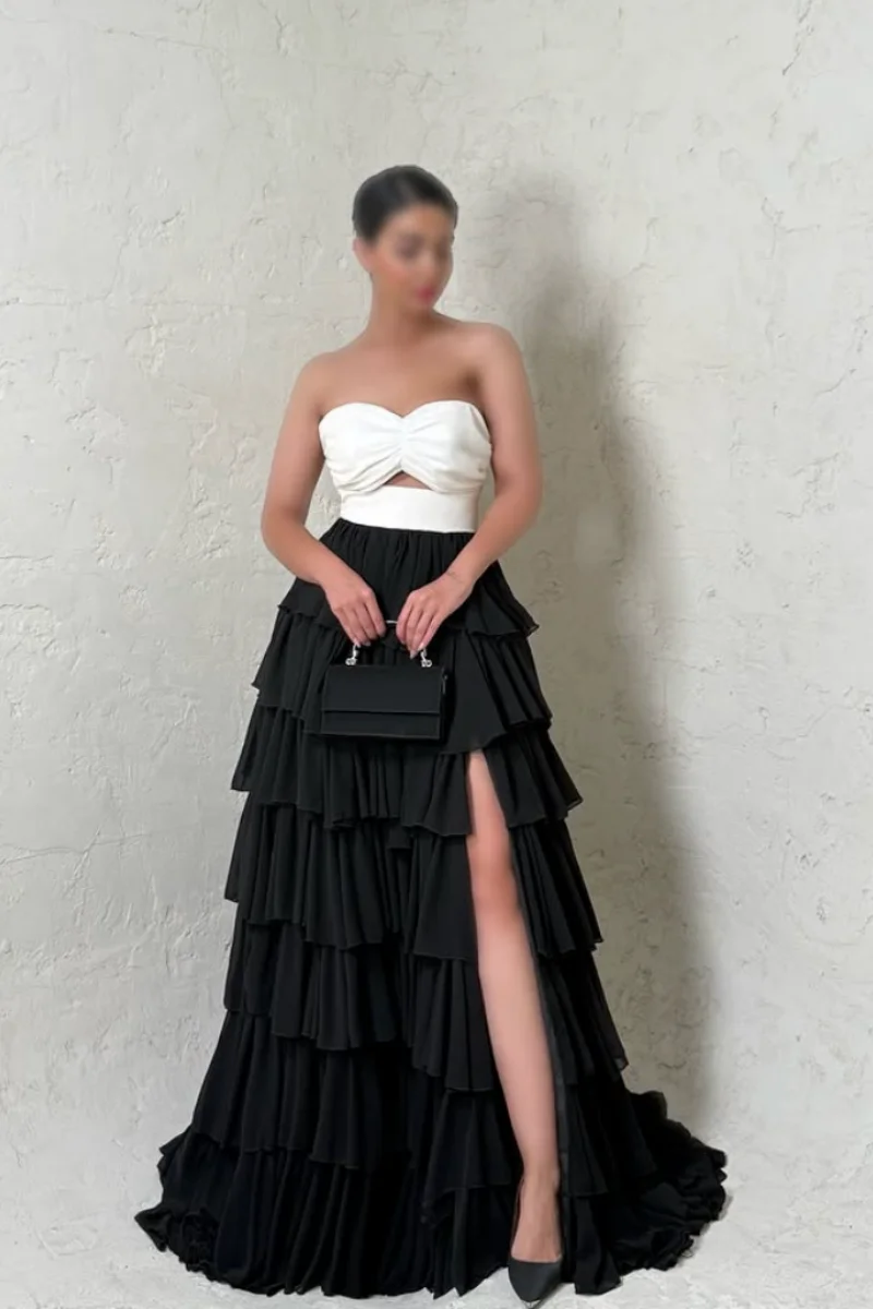 Jessica Off-the-shoulder White Pleated Evening Dresses A-shaped Hand-layered Prom Dresses Side Slit Women's Customized