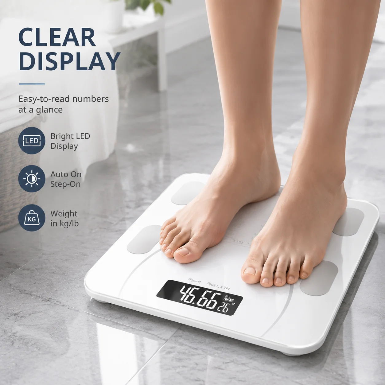 Smart Body Scale with Rechargeable Battery, Digital Bathroom Scale Bluetooth Weight Scale for Adults, High Accuracy Fitness Scale with App Connection