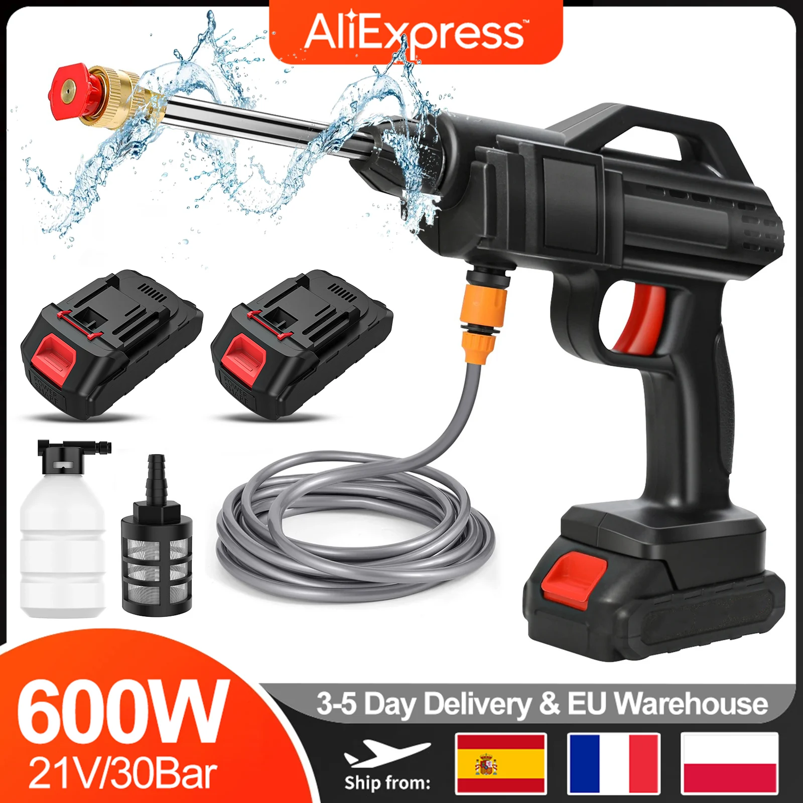 30Bar 600W Wireless High Pressure Car flash Gun 21 V 6000mAh Battery Foam Water Gun Car Clean Machine