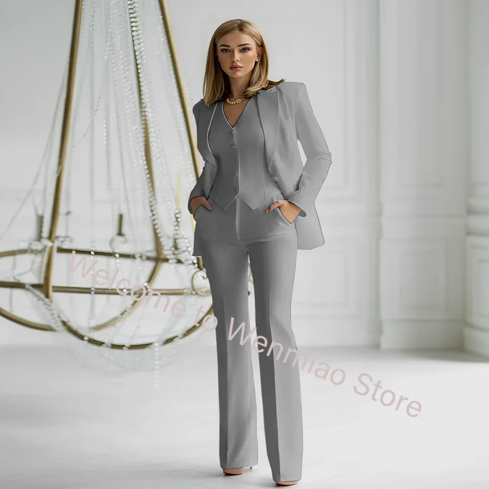 White Blazer for Women Suit 3-piece Business Formal Office Workwear Set (Jacket, Pants and Vest) Loose Design Outfit