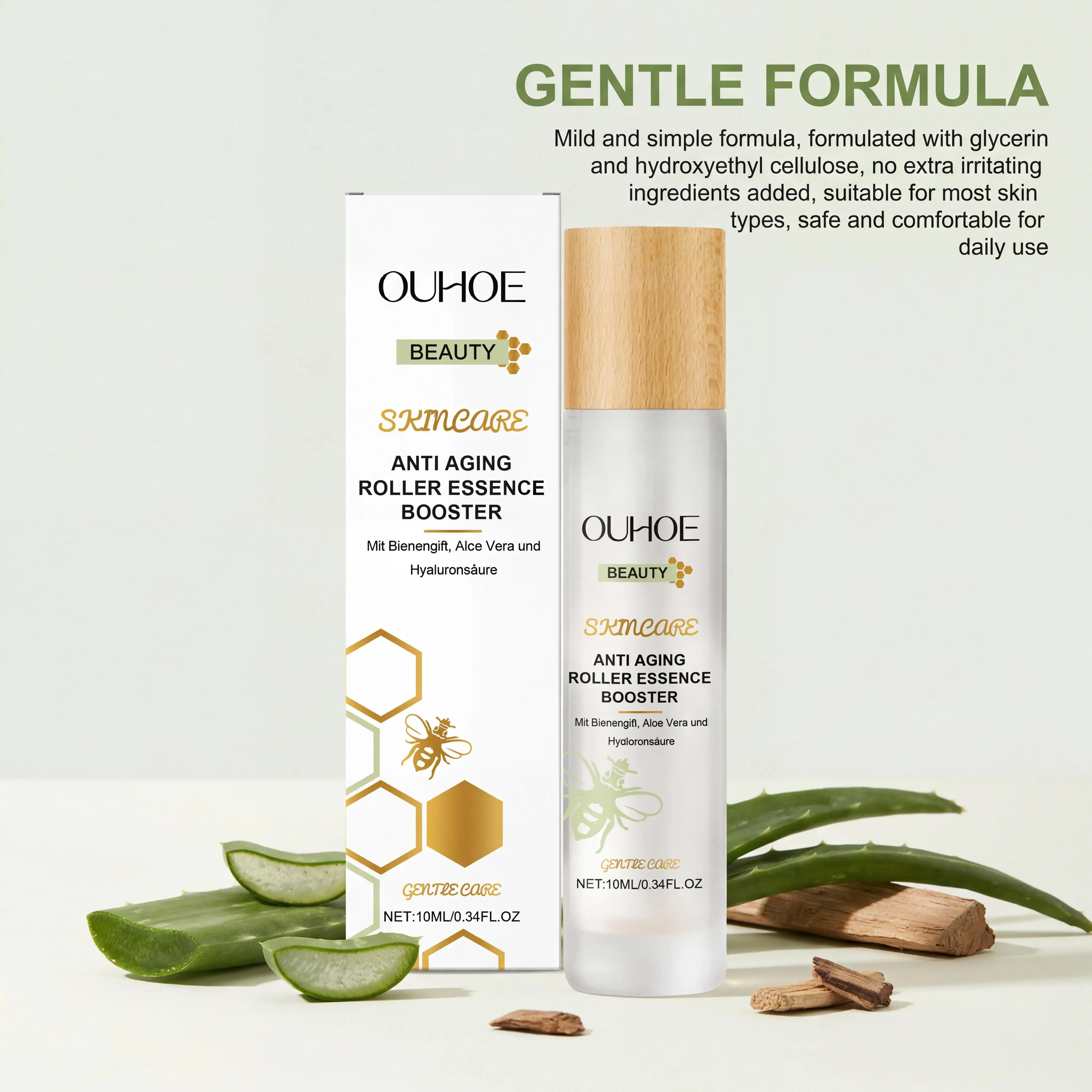 Bee Venom Anti-Aging Roller Essence Aloe Vera Extract Lock Moisture Promote Metabolism Improve Skin Condition Soothe Enhance Comfort Gentle Skincare Booster
