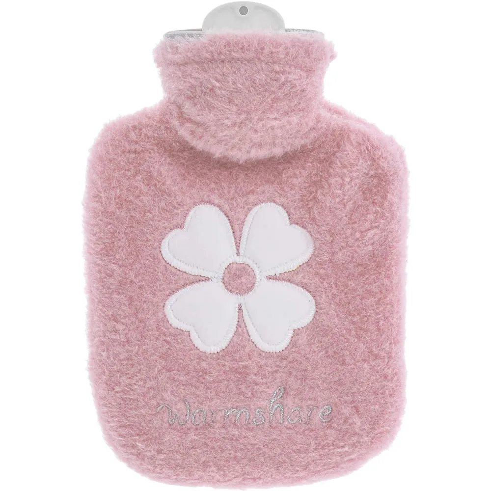 Kruik, 500ml kleine kruik met hoesje, warmwaterzak met zachte premium imitatiebont hoes, 2-in-1 warmwaterzak voor koud & warm kompres, mini warmwaterzak