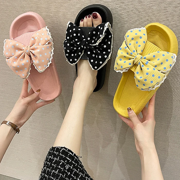 Dit Ribbon Women Slippers EVA Cushion Indoor Shoes 225 ~ 245mm Slippers for anti-slip office living room slippers