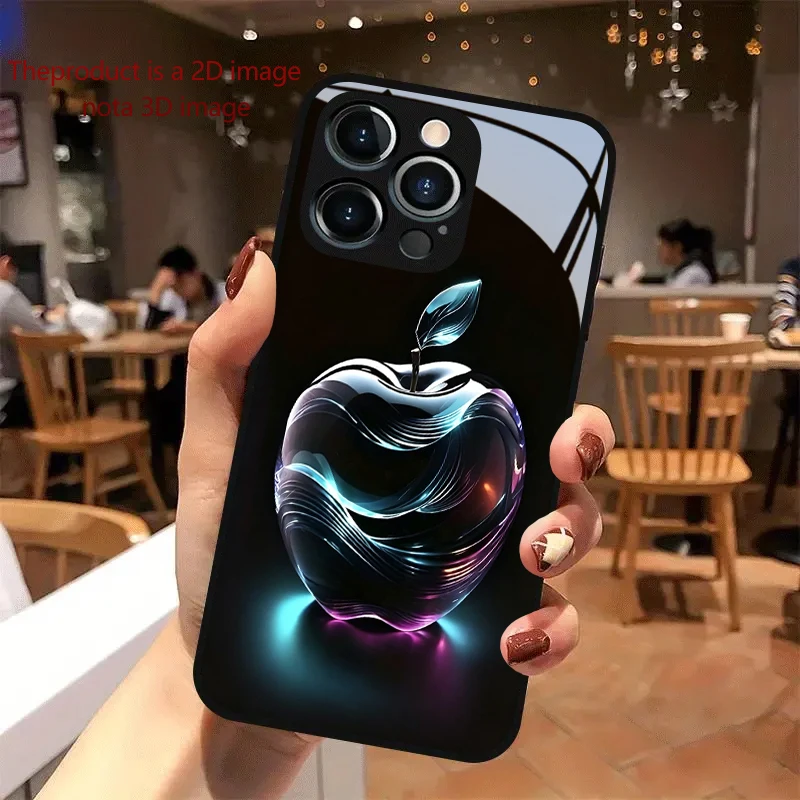 PROTECT Neon Crystal Apple Pattern for iPhone 17/16e/16/15/14/13/12/Max/11/Pro/Plus Luxury Tempered Glass Protective Case - view 2