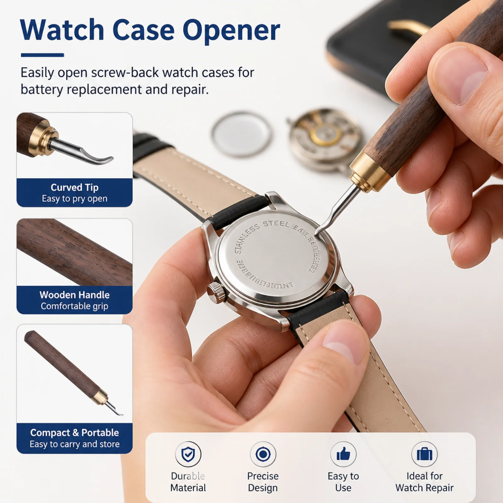 Watch Case Back Removal Tool Professional Watch Case Opener Precision for Watchmakers, Hobbyists Replacement, Workbench