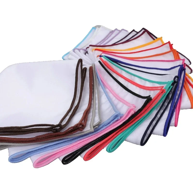 Mouchoir blanc pour hommes et femmes, 23cm, bord coloré, carré de poche, costumes de marié de fête de mariage, accessoires Hankies noirs, nouvelle collection