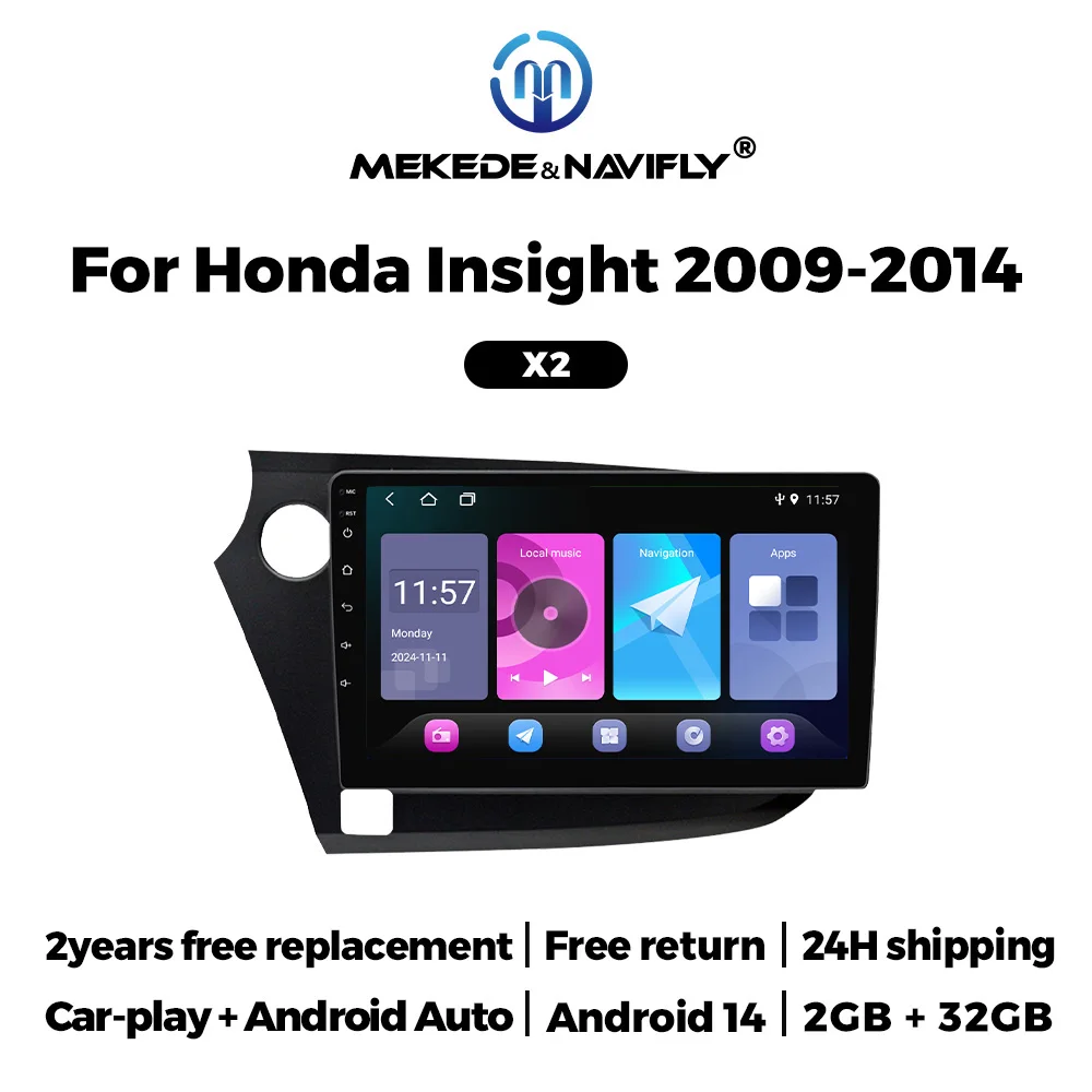 Autoradio multimédia Carplay Android Auto pour Honda Insight 2 2009 - 2014, navigation GPS, autoradio stéréo 2din