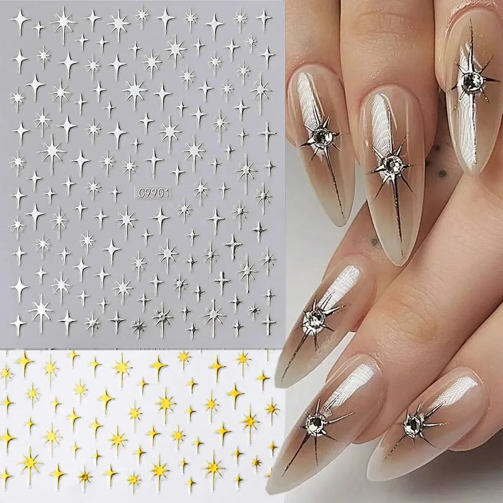 1 pièces 3D métal argent Starlight Nail Art autocollants brillant 3D Laser étoile ongles décalcomanies 8*10 cm auto-adhésif Starlights fournitures pour ongles