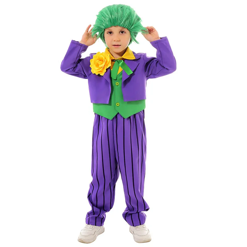 Halloween Child Toddler Boys Suicide Squad Joker Costume Green Wig Fancy Dress Kids Heath Ledger Joker Comic Costume