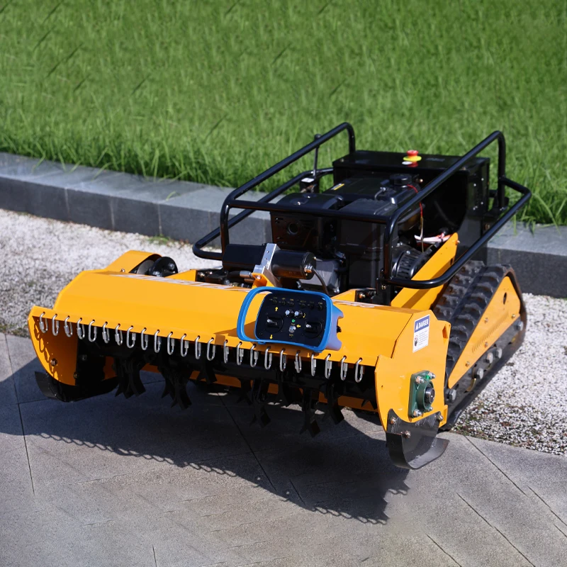Remote-controlled lawnmower, gasoline engine powered for mowing, equipped with an 850W brushless motor, outdoor lawnmower tool, 150cm wide tracks.