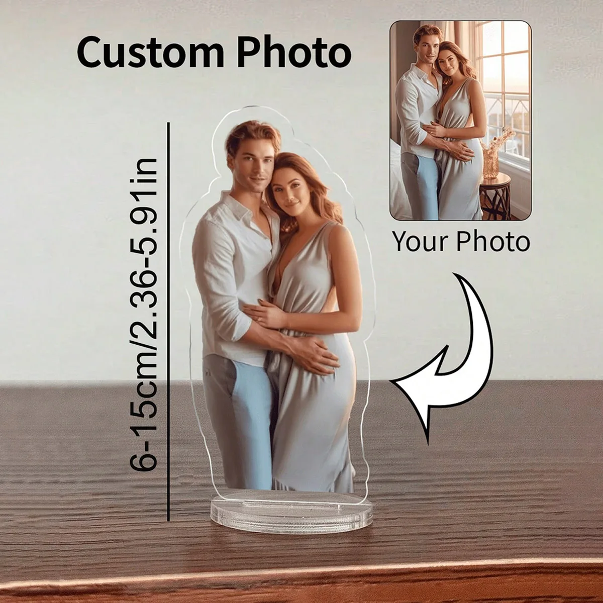 Fashionable Custom Acrylic Photo Ornaments - Personalized Dual-Sided Picture Cutouts For Desk And Home Decor, Keepsake For Famil