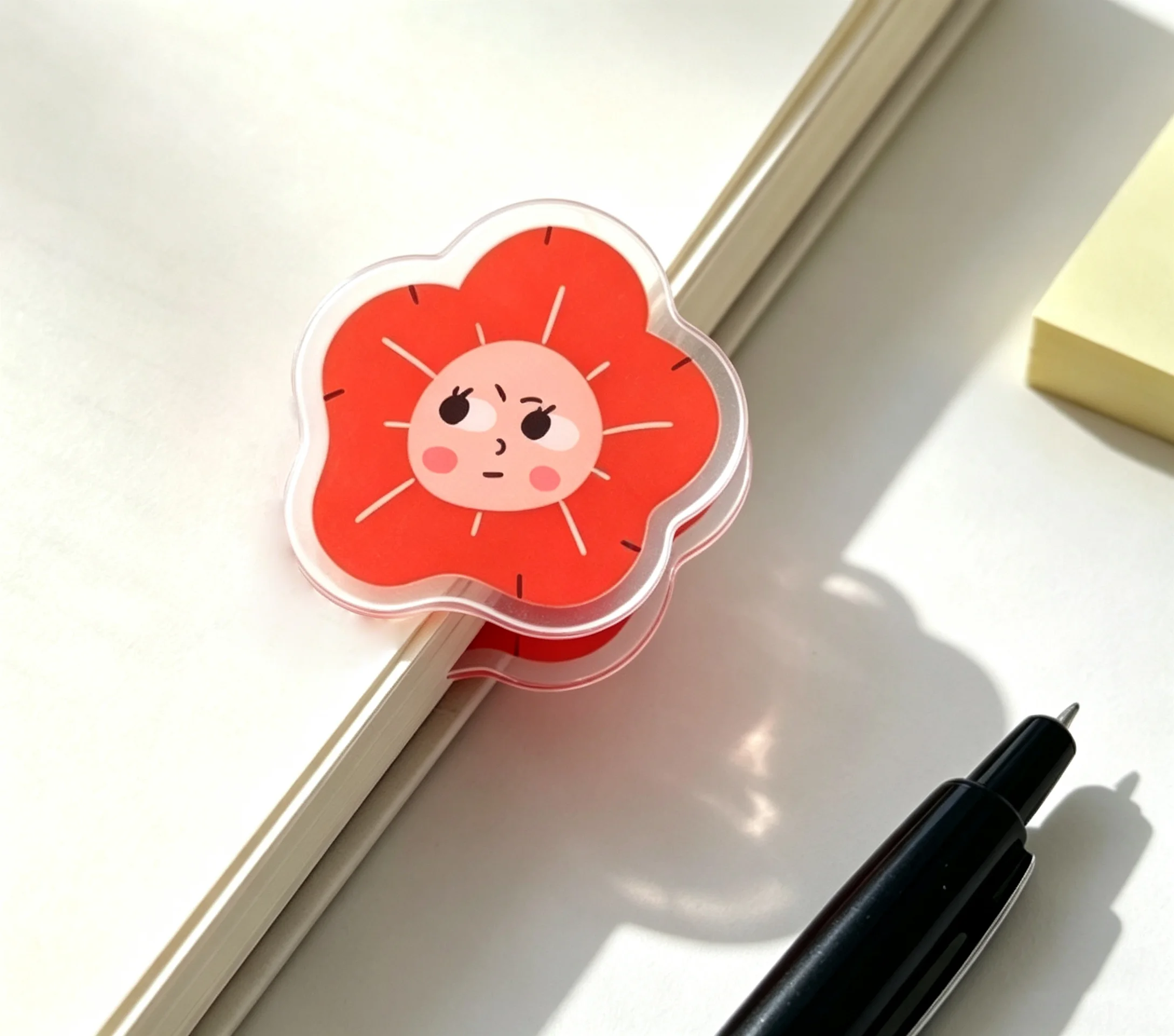 Kawaii Acrylic PP Clip Cartoon Flower Paper Clamp Double‑Sided Print Notebook Photo Memo Clips Student Stationery Gift