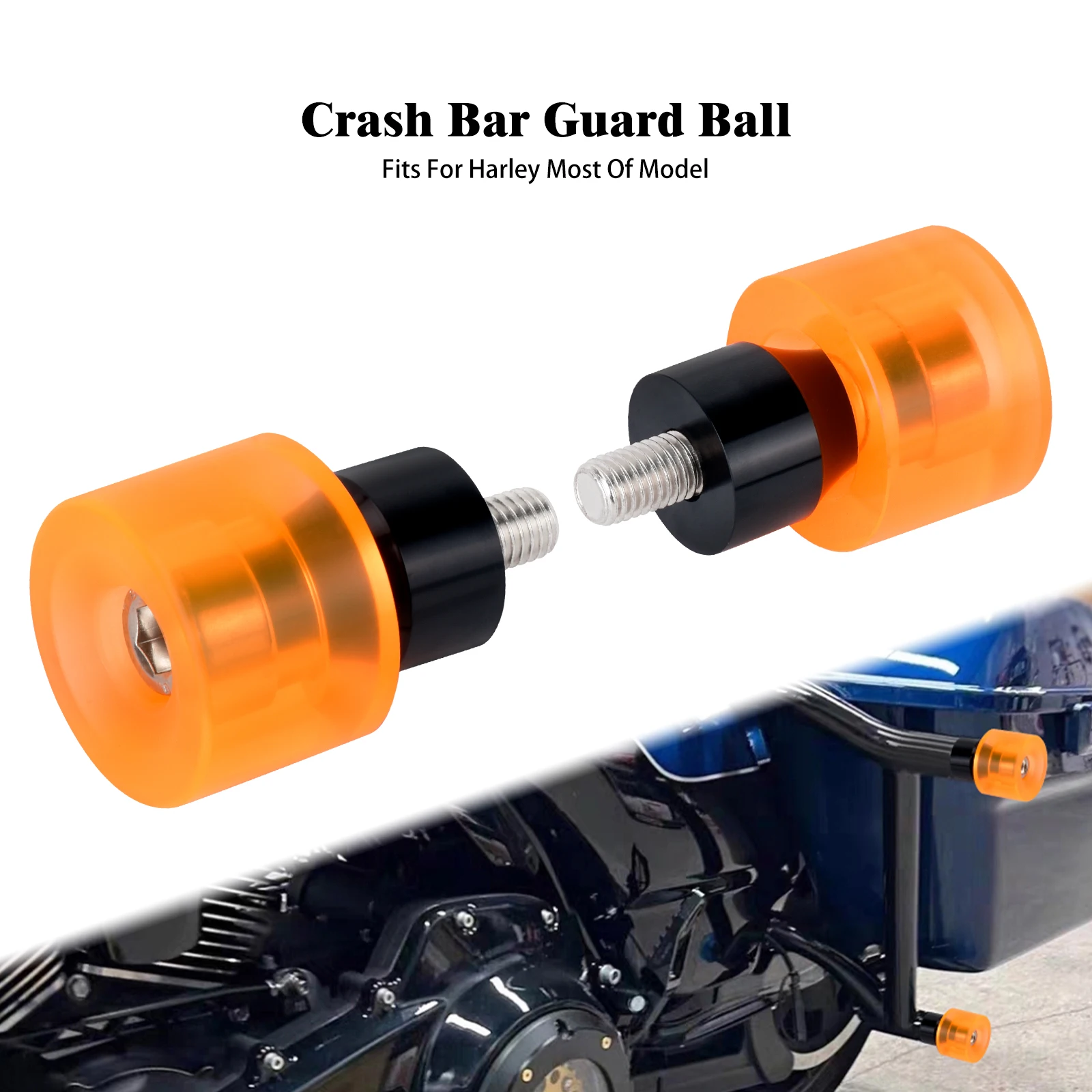 Orange Sliders Crash Bar End Balls M12 Engine Guard Fit For Harley Touring 2009-2024 Universal M12 Metric Thread