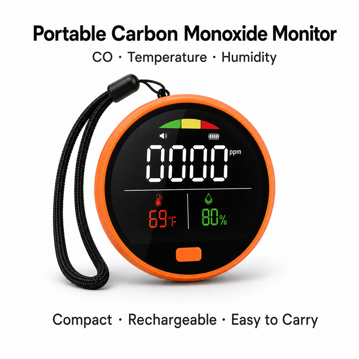 FABISENSE Portable Carbon Monoxide Detector, Rechargeable CO Monitor with Temperature & Humidity for Camping RV Travel