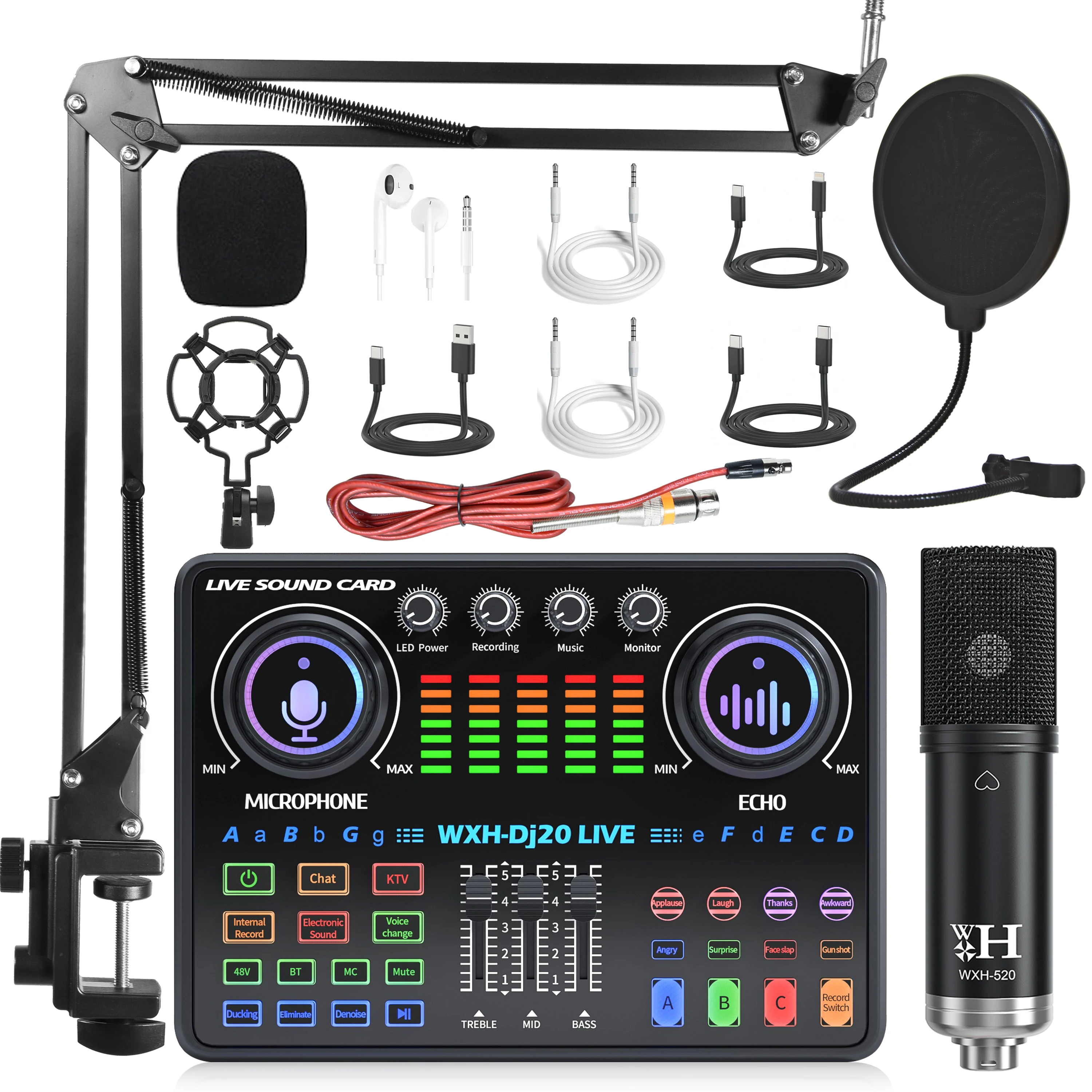 DJ20 External Live Sound Card Headphones Microphone Webcasting Personal Entertainment Streaming Computer Audio Live Streaming Eq