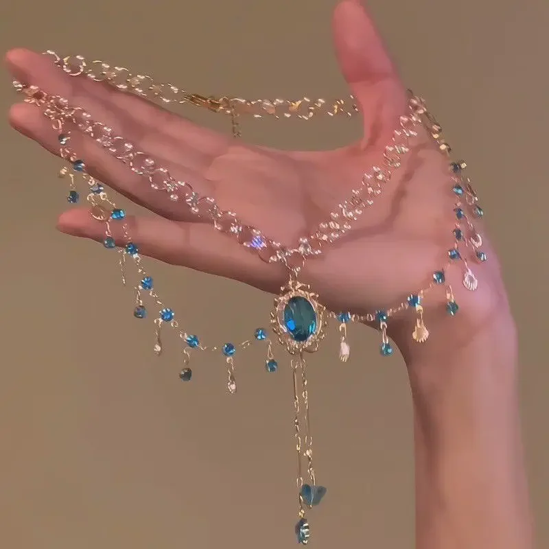 Meerlaags Koper Legering Kristal Ketting Vrouwen Hanfu Accessoires Sexy Gouden Sleutelbeen Ketting Verjaardag Cadeau Voor Vrouwen - afbeelding 2