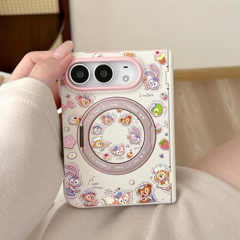 Kawaii Cartoon Animal Magnetic Phone Case for iPhone Duo Cover with MagSafe Holder, Girlys Sweet Anti-Fall Protective Cases Cute
