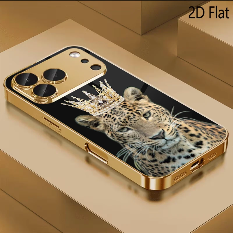 Leopard King Patterned tempered glass design for iPhone16 17 Pro Max 15 14 13 12 11 ProMax Phone Case Camera Cover Shockproof