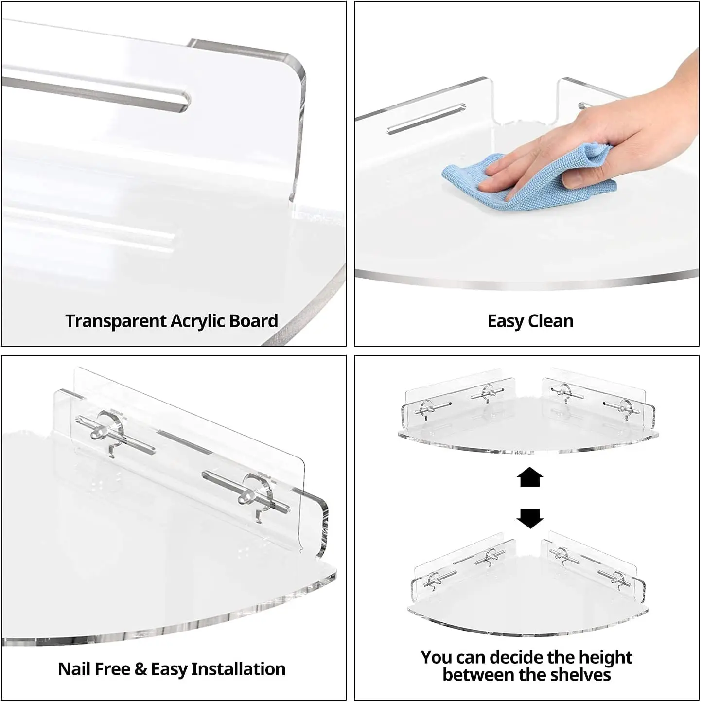 6 Color Corner Transparent Acrylic Shower Shelves, Wall Mounted No Drilling   Bathroom Storage Organizer Storage Rack for Toilet