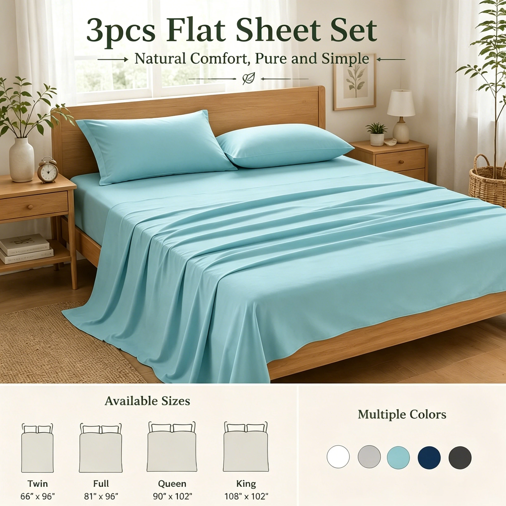 3-Piece Breathable Soft Bed Sheet Pillowcase Set, Ideal for Bedroom Hotel Airbnb, All-Season Use, Comfortable Skin-Friendly