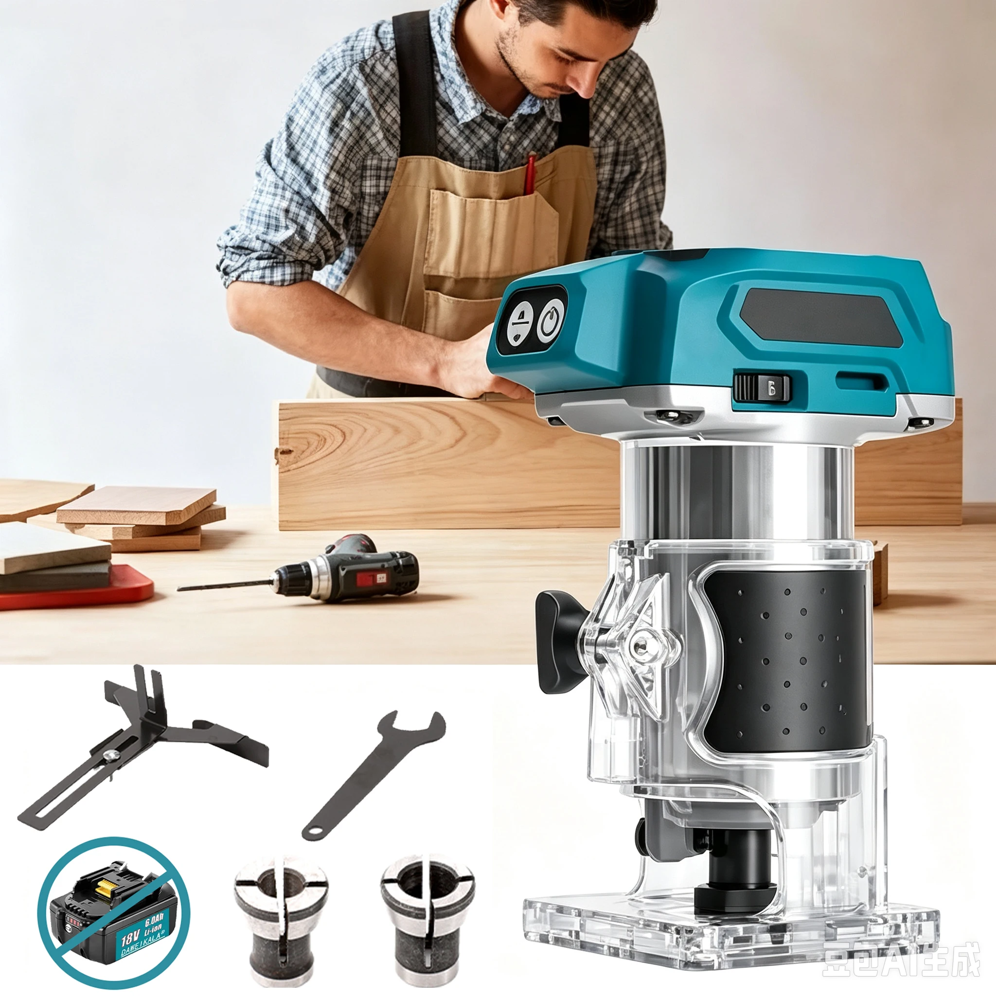 DWiusty 30000RPM Bürstenloser Elektrotrimmer 5 Gänge 6MM 6,35MM 8MM Kabelloser Gravur-, Schlitz- und Fräsrouter für Makita-Akku