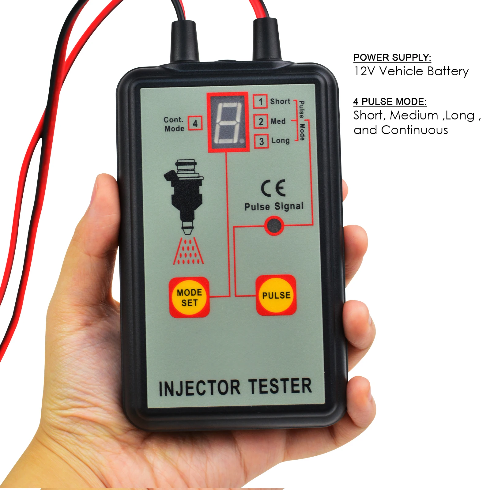 

Automotive 12V Fuel Injection Pump Injector Tester Diagnostic Tool with 4 Pulse Modes, Short Medium Long Continuous Mode