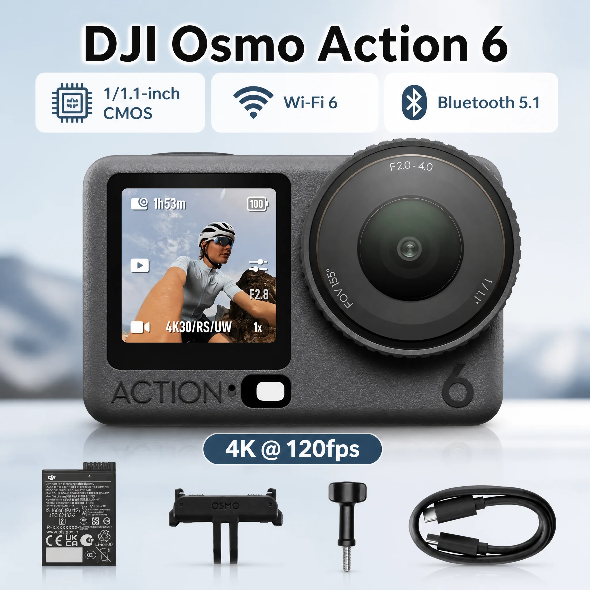 DJI Osmo Action 6 Standard Combo, 8K Waterproof Action Camera with 1/1.1