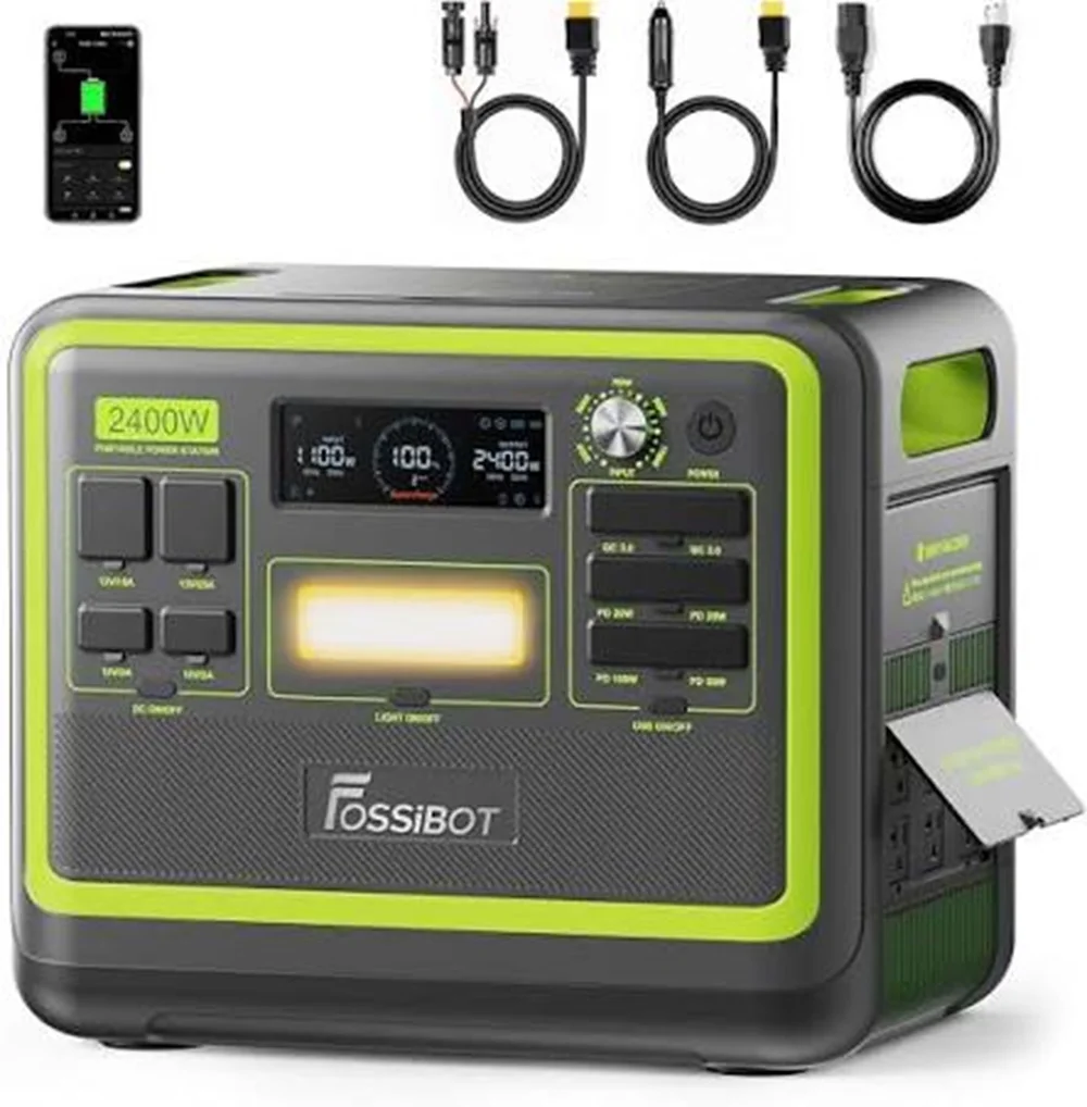BRAND NEW BUY 2 GET 1 FREE Fossibot F 2400 Portable Power Station 2048Wh LiFePO4 2400W Pure Sine Wave Solar Panel RV Port Flashlight Cigar Lighter PWM