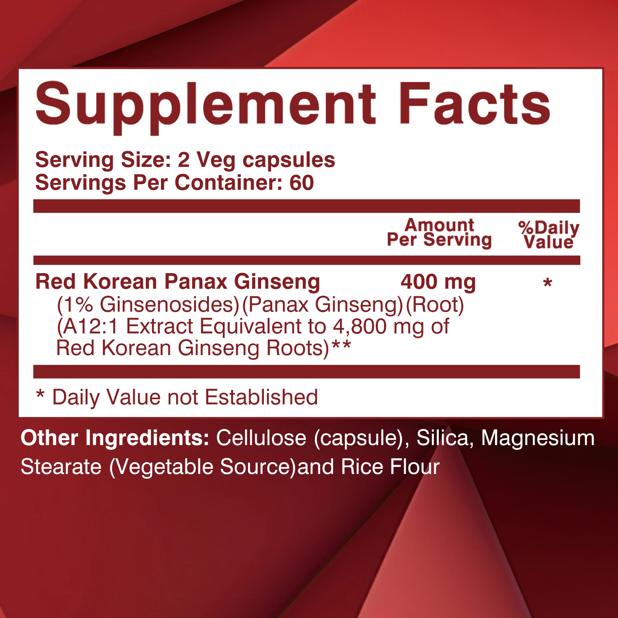 Korean Red Ginseng Extract Supplement for Enhanced Energy, Memory and Performance - for Men and Women - 120 Capsules