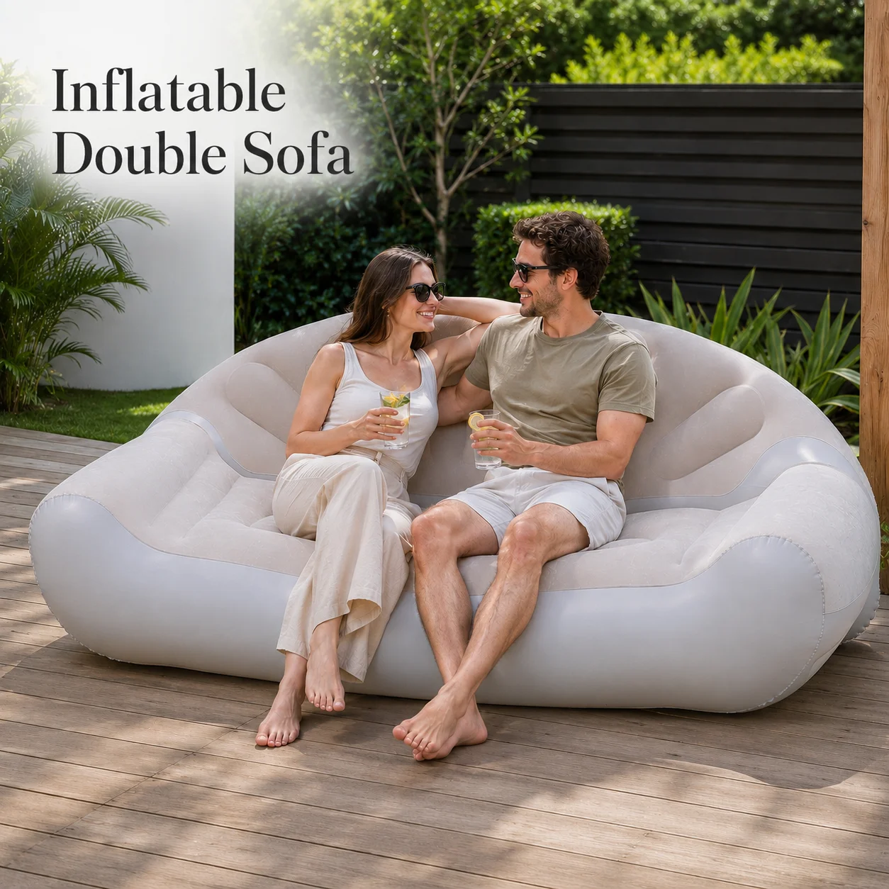 1pc Inflatable Double Sofa Chair, Portable PVC 2 Person Air Couch for Indoor Outdoor Living Room Patio Garden