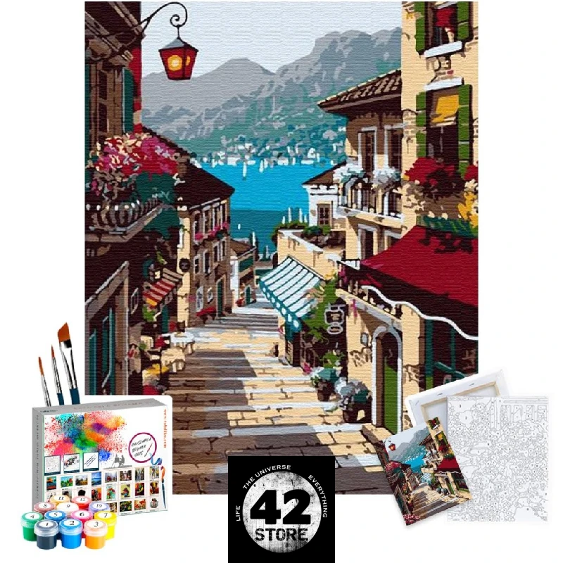 Painting By Numbers Set On 40 x 50 cm Canvas Chassis Nostalgia Street Tabdiko