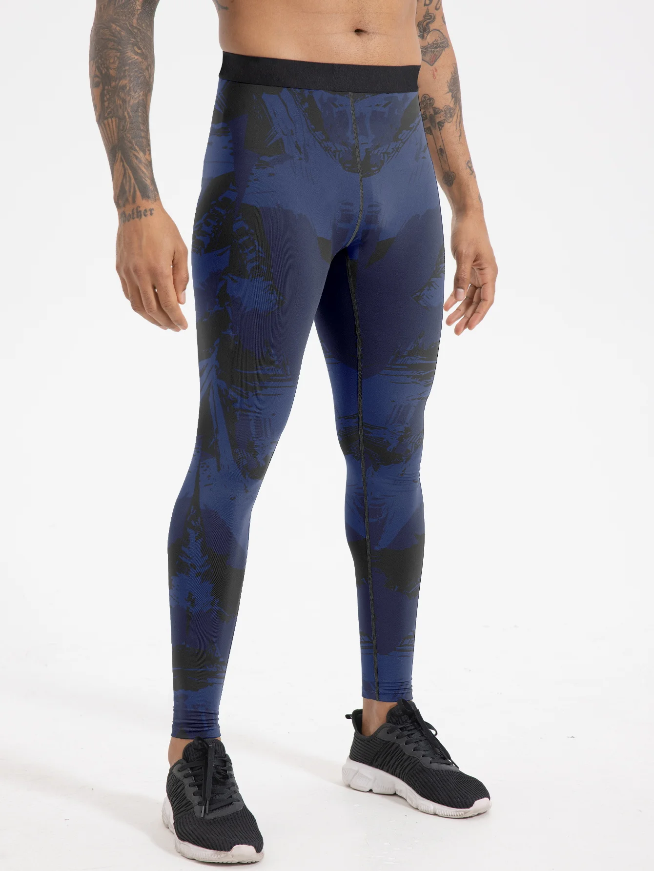 Leggings a compressione da uomo per corsa all'aperto Leggings sportivi con stampa digitale con poliestere ed elastico elasticizzato